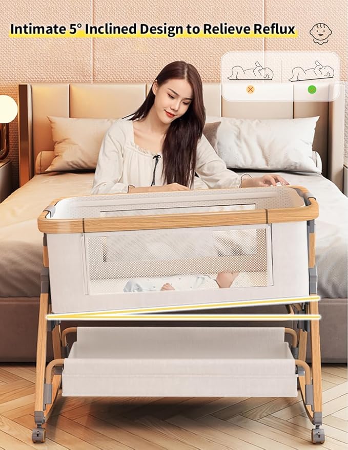 Baby Bassinet, Bedside Bassinet for Baby, 4 in 1 Portable Bassinet Bedside Sleeper