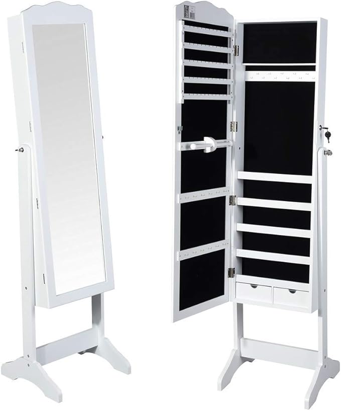 Mirrored cabinet with doors and drawers, white cabinet