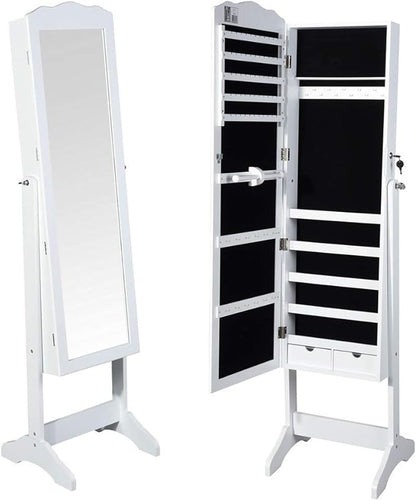 Mirrored cabinet with doors and drawers, white cabinet