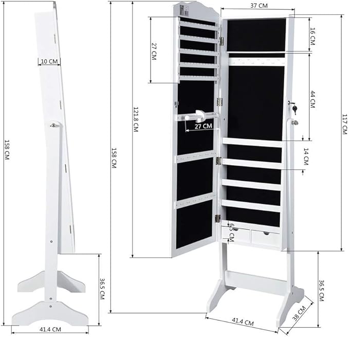 Mirrored cabinet with doors and drawers, white cabinet