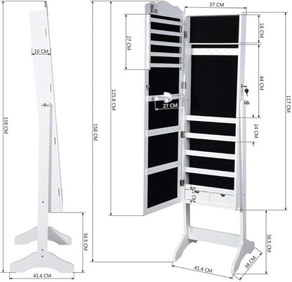 Mirrored cabinet with doors and drawers, white cabinet
