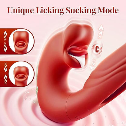 Adult Toys G-spot Vibrator, Suction Dildo Vibrator with 5 Licking Modes, 7 Vibration Modes and 7 Slapping Modes, Wearable Dildos, Adult Sex Toys and Games (red)