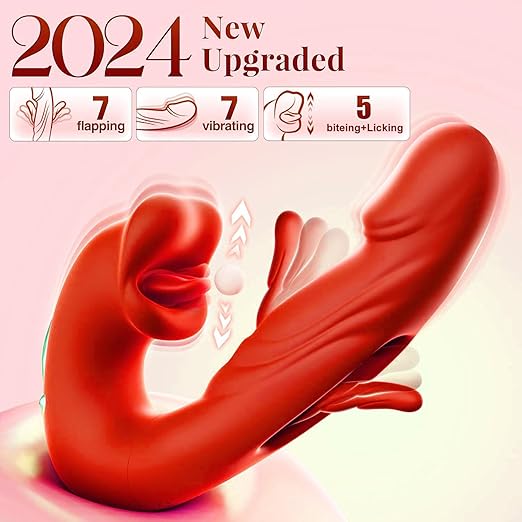 Adult Toys G-spot Vibrator, Suction Dildo Vibrator with 5 Licking Modes, 7 Vibration Modes and 7 Slapping Modes, Wearable Dildos, Adult Sex Toys and Games (red)