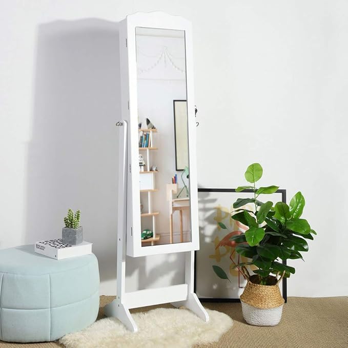 Mirrored cabinet with doors and drawers, white cabinet