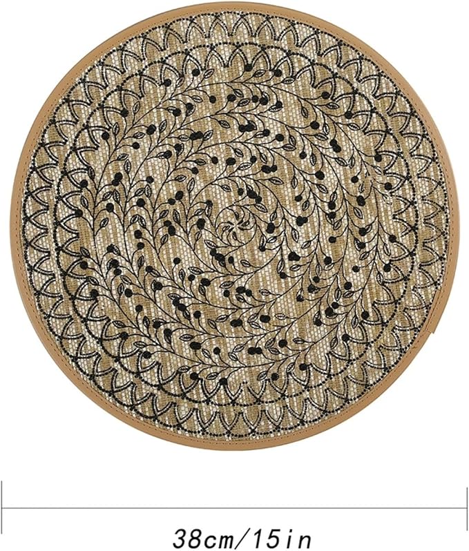 4/6/8/12pcs Jute Placemats Set, Non-Slip Round Dining Table Mats for Kitchen, Wedding, Home Decor(Black,8pcs)