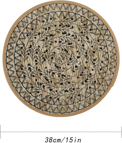 4/6/8/12pcs Jute Placemats Set, Non-Slip Round Dining Table Mats for Kitchen, Wedding, Home Decor(Black,8pcs)