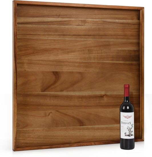 Extra Large 30 Inch Square Ottoman Tray for Living Room, Oversized Acacia Wood Serving Tray for Coffee Table, Food, Snacks, Drinks, Decorative Tray (Light Natural, 30" x 30")