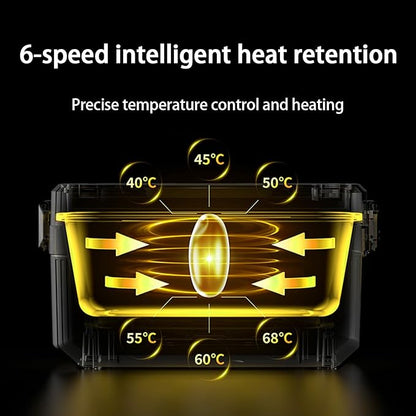 Electric Lunch Box with Battery, 1.2 L, Warming Box with 21,000 mAh Battery, 304 Stainless Steel Inner Containers, 18 W Fast Charge, Removable Compartment, Fork and Spoon, Insulated Bag, Ideal for Camping, Outdoor