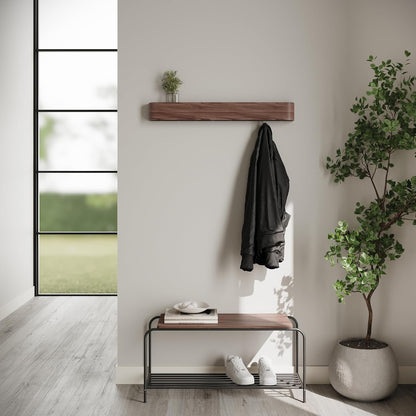 Modern Coat Rack with Hidden Wall Hooks | Coat Rack Panel of Solid Wood Veneer | Walnut