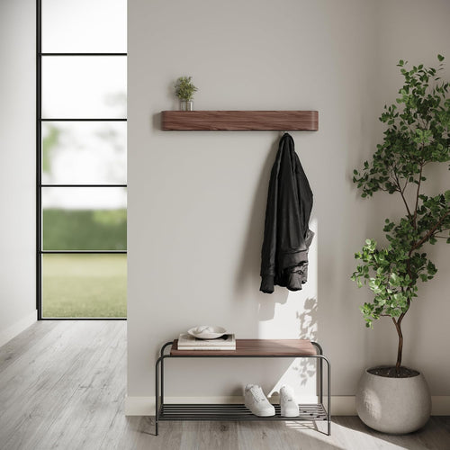 Modern Coat Rack with Hidden Wall Hooks | Coat Rack Panel of Solid Wood Veneer | Walnut
