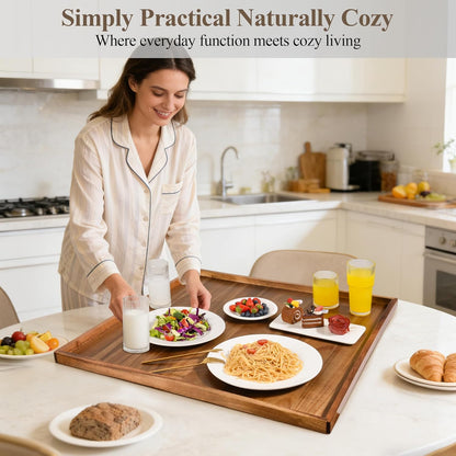 Extra Large 30 Inch Square Ottoman Tray for Living Room, Oversized Acacia Wood Serving Tray for Coffee Table, Food, Snacks, Drinks, Decorative Tray (Light Natural, 30" x 30")