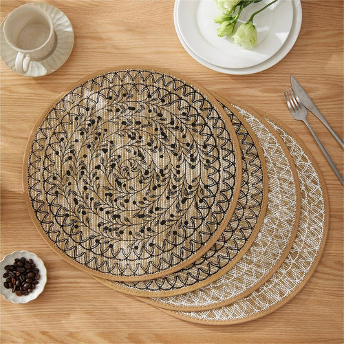 4/6/8/12pcs Jute Placemats Set, Non-Slip Round Dining Table Mats for Kitchen, Wedding, Home Decor(Black,8pcs)