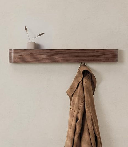 Modern Coat Rack with Hidden Wall Hooks | Coat Rack Panel of Solid Wood Veneer | Walnut