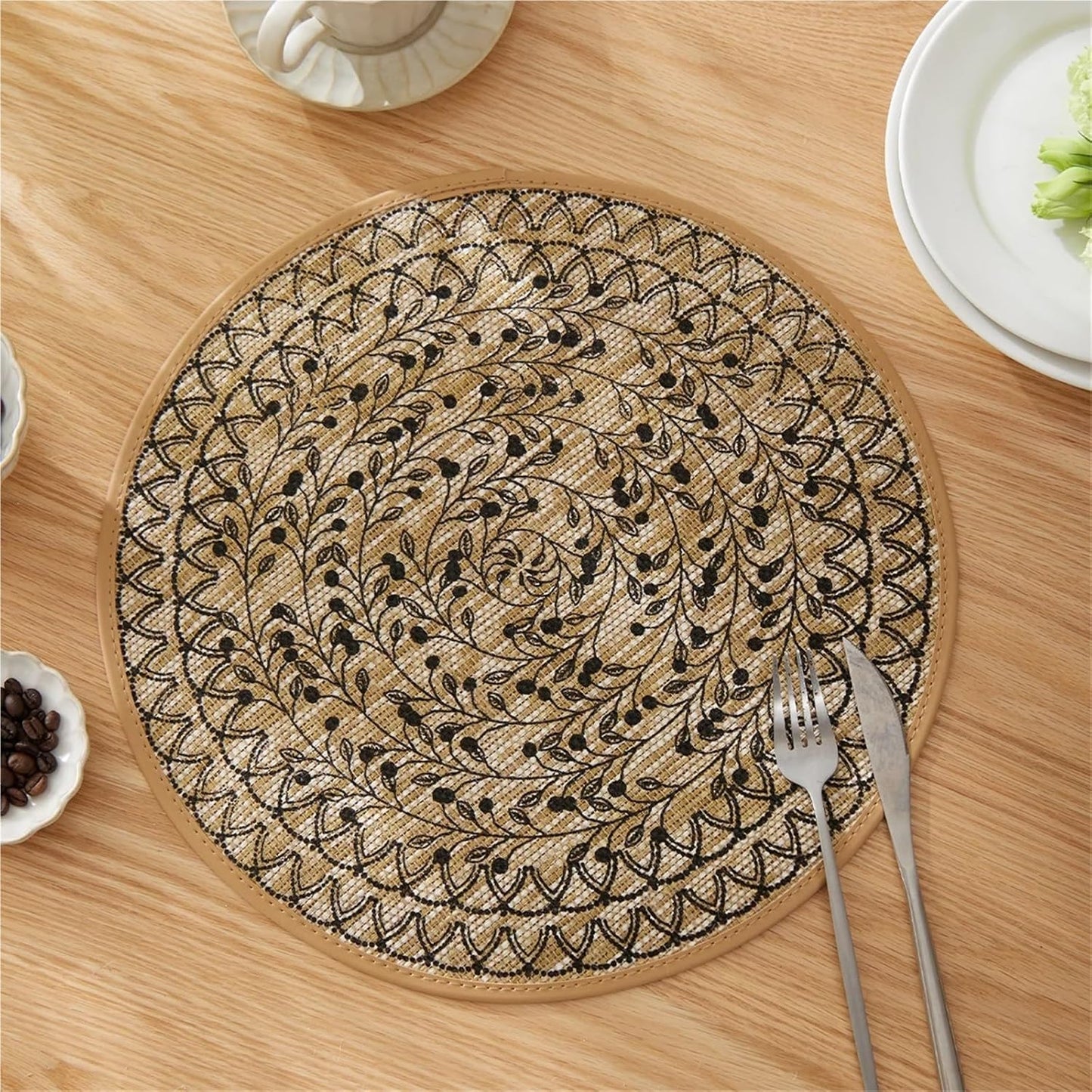 4/6/8/12pcs Jute Placemats Set, Non-Slip Round Dining Table Mats for Kitchen, Wedding, Home Decor(Black,8pcs)