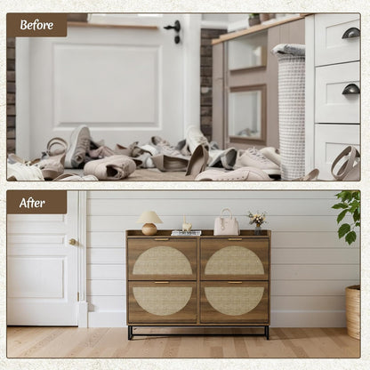 Narrow 4-Flap Adjustable Wooden Shoe Cabinet