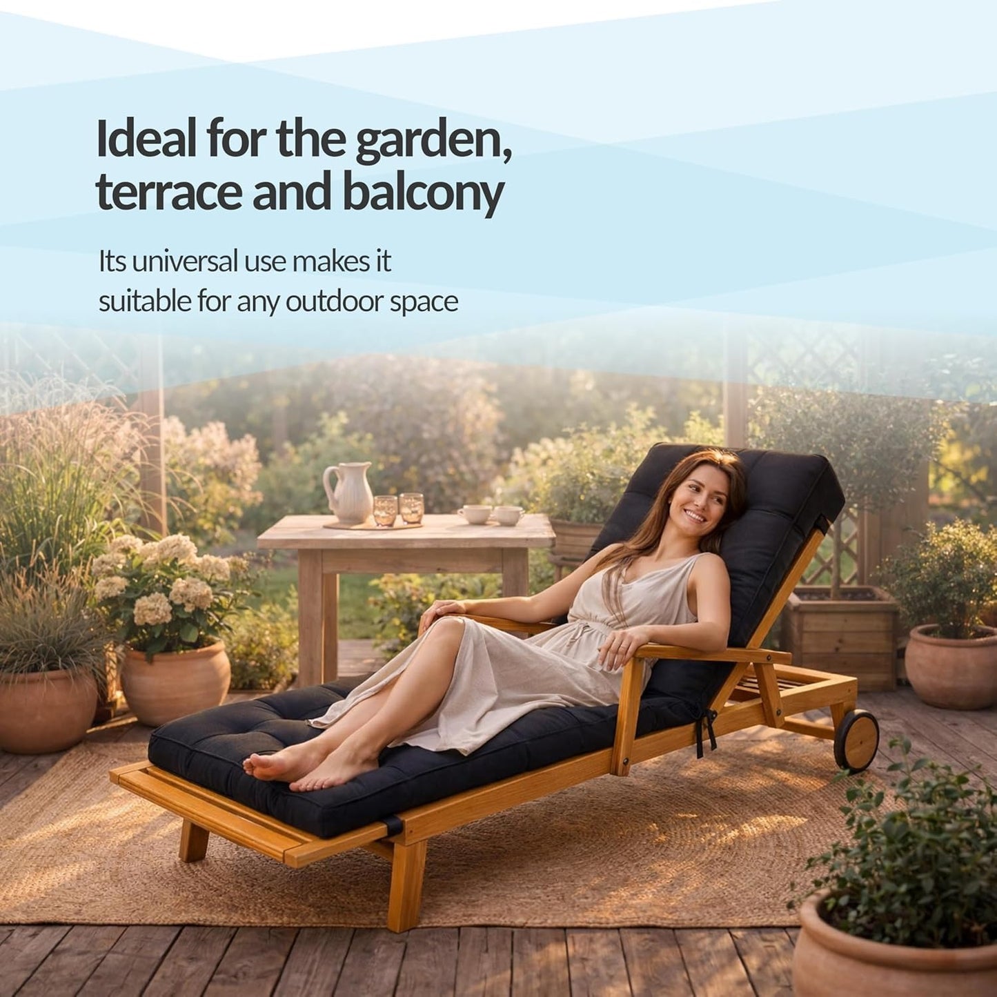 Sun lounger cushion 200x60x13 cm | Extra Thick 13 cm Reclining Cushion