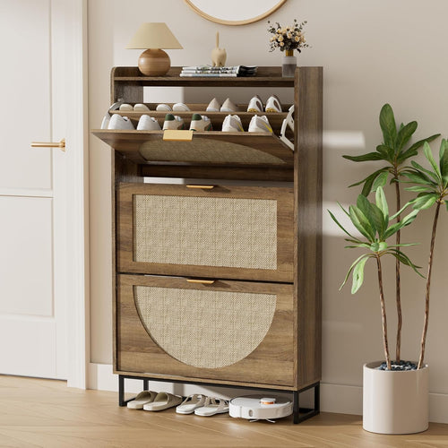 Narrow 4-Flap Adjustable Wooden Shoe Cabinet